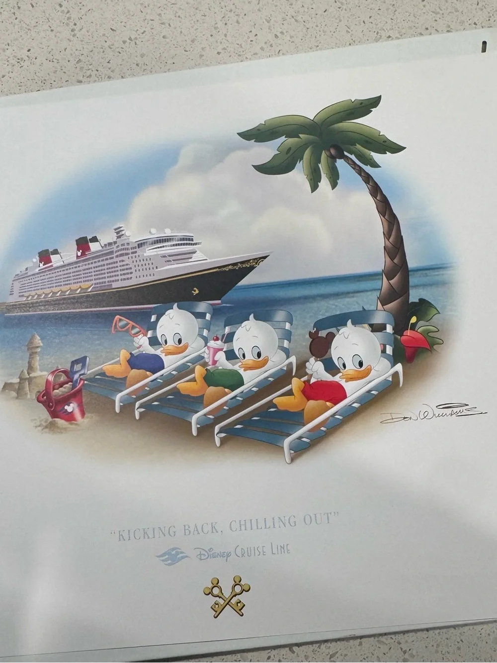 Disney Cruise Line Kicking Back Chilling Out Ducky Williams Lithograph 16x20